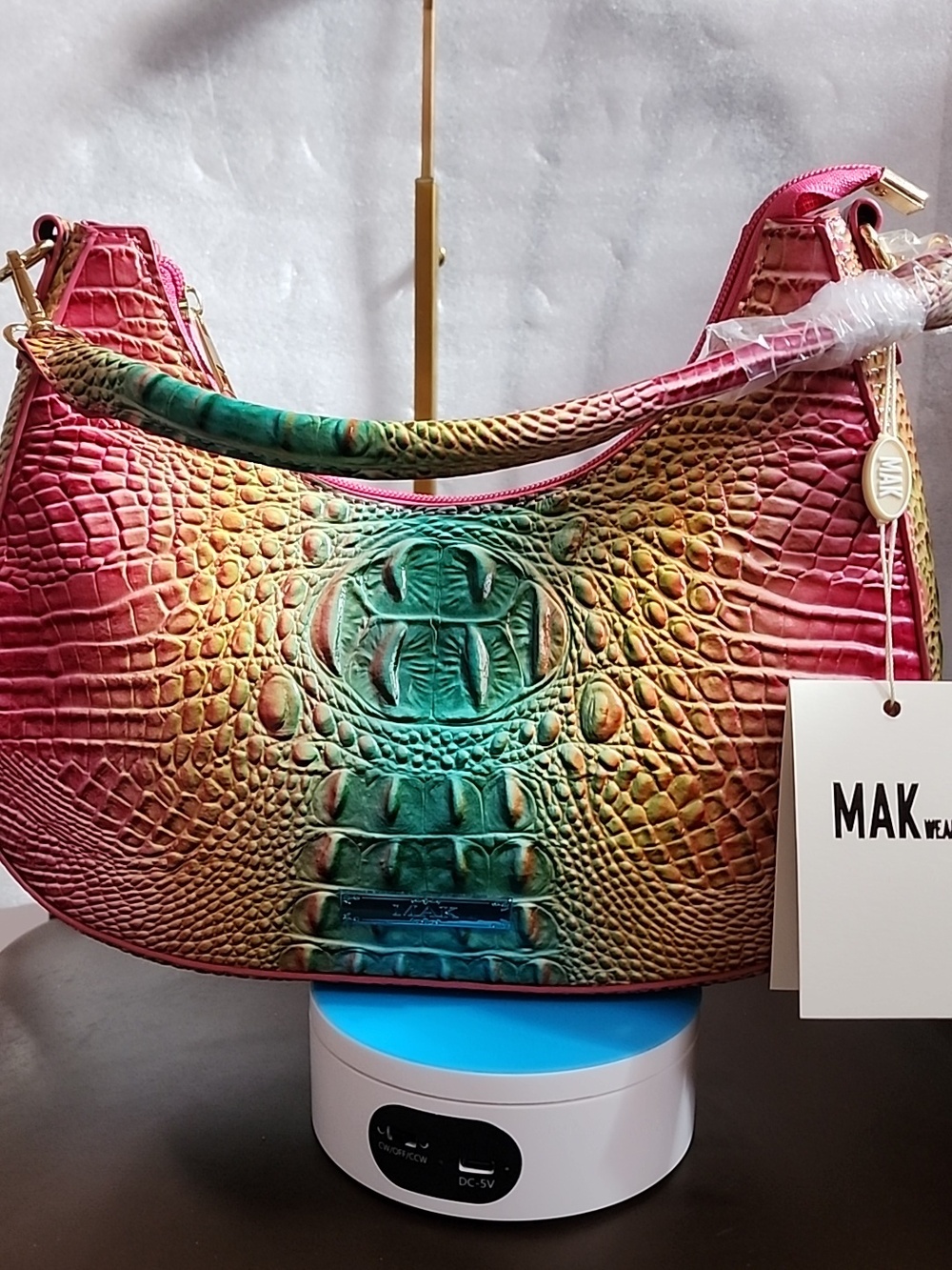 Mak Multi-Color Croc Embossed Vegan Leather Women's Shoulder Bag NWT - Picture 7 of 7